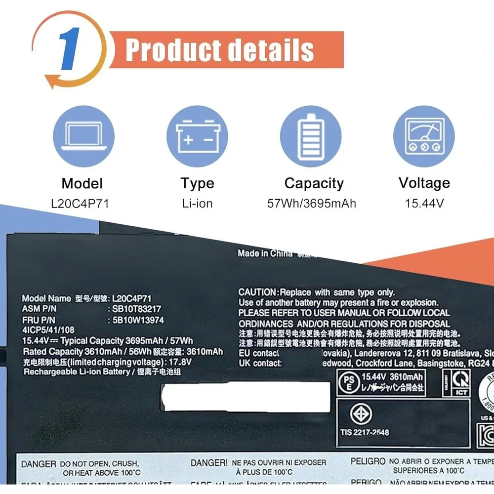 ASODI L20C4P71 57Wh Laptop Battery for Lenovo X1 Carbon 9 10 Yoga 6 7 Gen